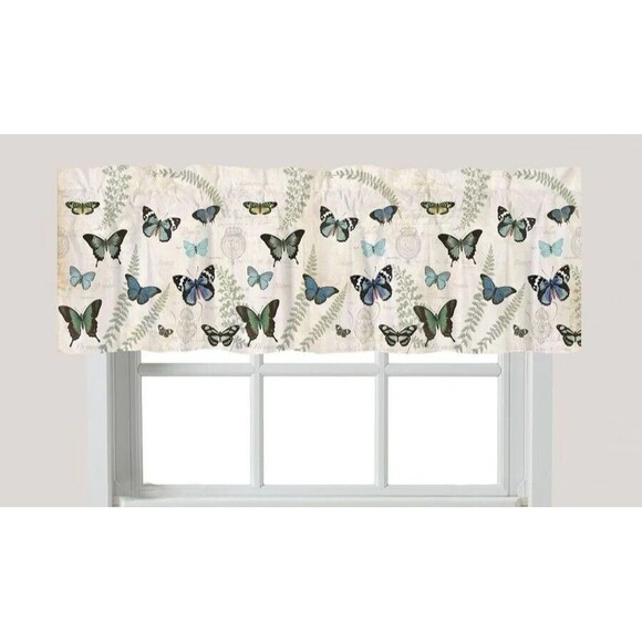 Laural Home Butterfly Window Valance Blue Cream Background 18 x 60-in Gift NEW - Picture 2 of 5